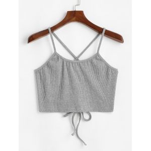 

Ribbed Criss Cross Lace Up Plus Size Crop Top, Light gray