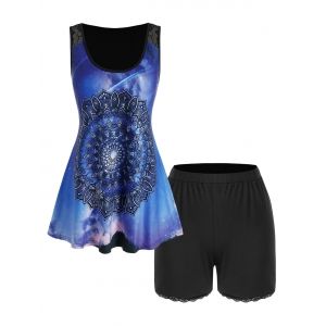 

Plus Size Galaxy Bohemian Print Shorts Pajamas Set, Black