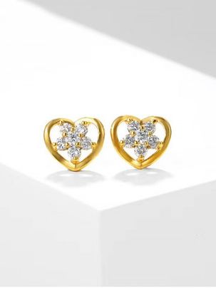 Heart-Shaped Hollow Out Zircon Flower Stud Earrings