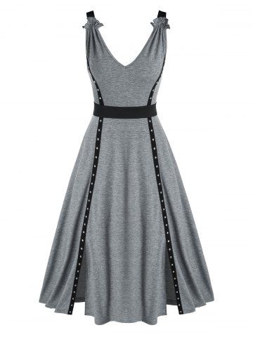 Vestido de Calzoncillo con Remaches con Volantes - GRAY - XXXL