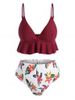 Flounce Flower Print Surplice Bikini Swimwear -  