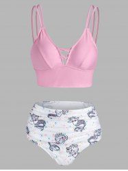 Ensemble de Bikini Sirène à Bretelle Croisé à Imprimé Licorne - Rose clair L