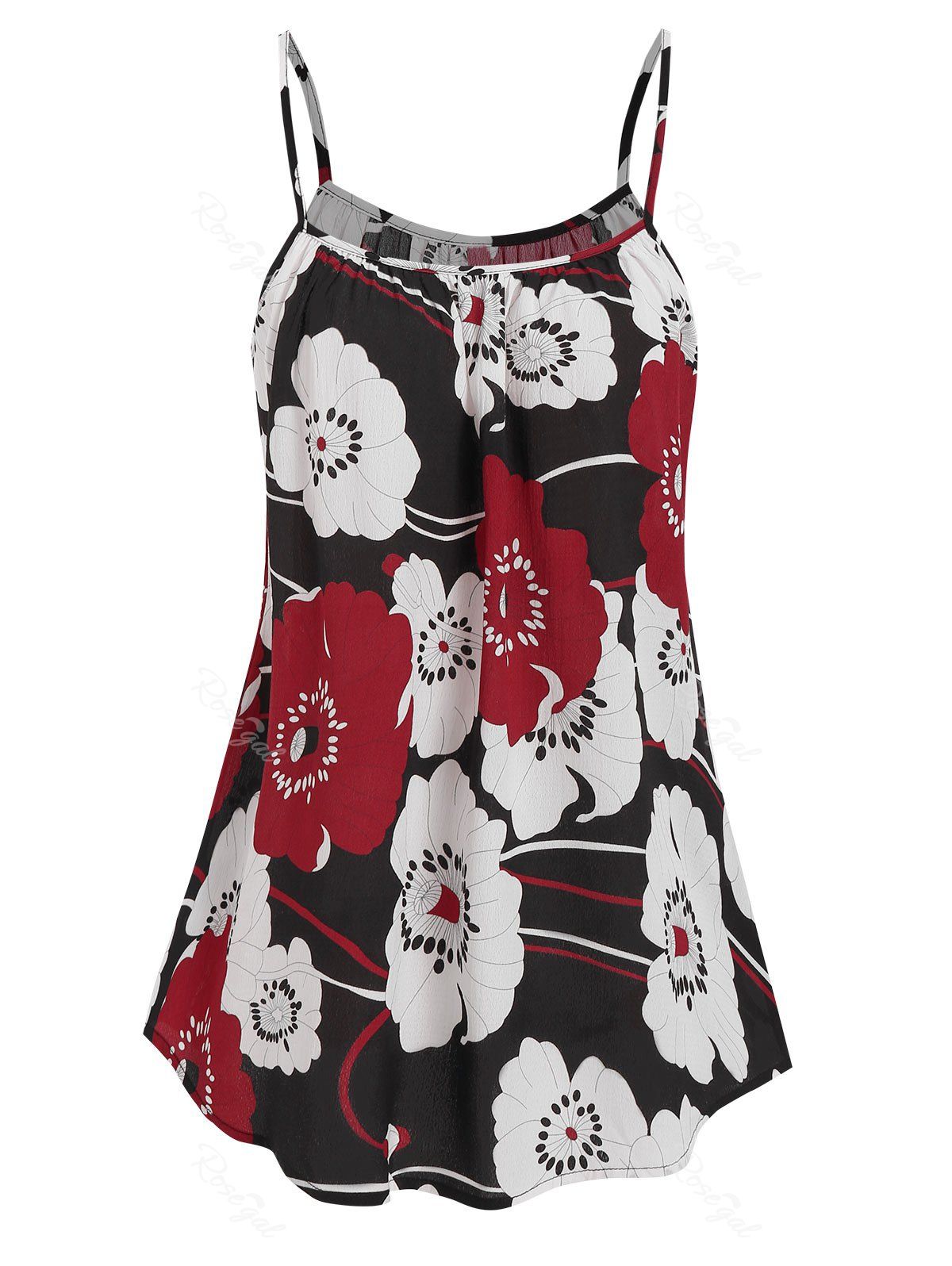 Sale Flower Printed Pleated Cami Tank Top  