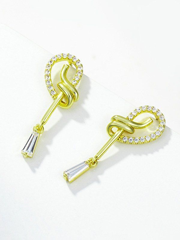 

Loop Shape Zircon Inlaid Stud Earrings, Golden