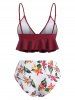 Flounce Flower Print Surplice Bikini Swimwear -  