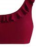 Maillot de Bain Bikini Fleur à Une Epaule à Pois à Volants - Rouge foncé M