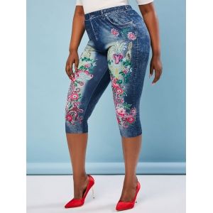 

Plus Size High Rise Floral Print Cropped Jeggings, Blue