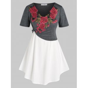 

Plus Size Flower Applique Cropped Tee and Trapeze Camisole Set, Multi