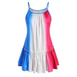 

Plus Size Ombre Color Blocking Pep Hem Frilled Cami Top, Multi