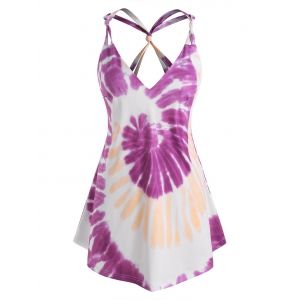 

Plus Size Tie Dye Knot Cutout Tunic Tank Top, Light purple