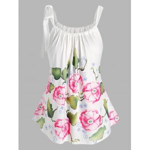 

Plus Size Floral Print Tie Shoulder Tank Top, White
