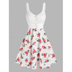 

O Ring Floral Print Dress, White