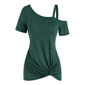 

Knotted Front Skew Collar T Shirt, Green