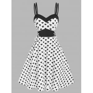 

Heart Pattern Colorblock Rockabilly Dress, White