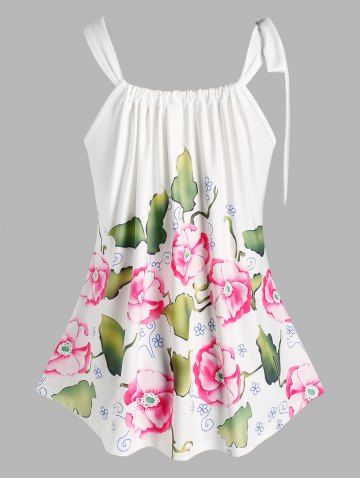 Plus Size Floral Print Tie Shoulder Tank Top