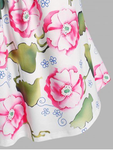 Plus Size Floral Print Tie Shoulder Tank Top