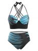 Plus Size Halter Lattice Abstract Print Push Up Bikini Swimwear -  