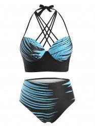 Maillot de Bain Bikini Push-Up Dos-Nu à Imprimé Abstrait Grande-Taille - Bleu clair 4X