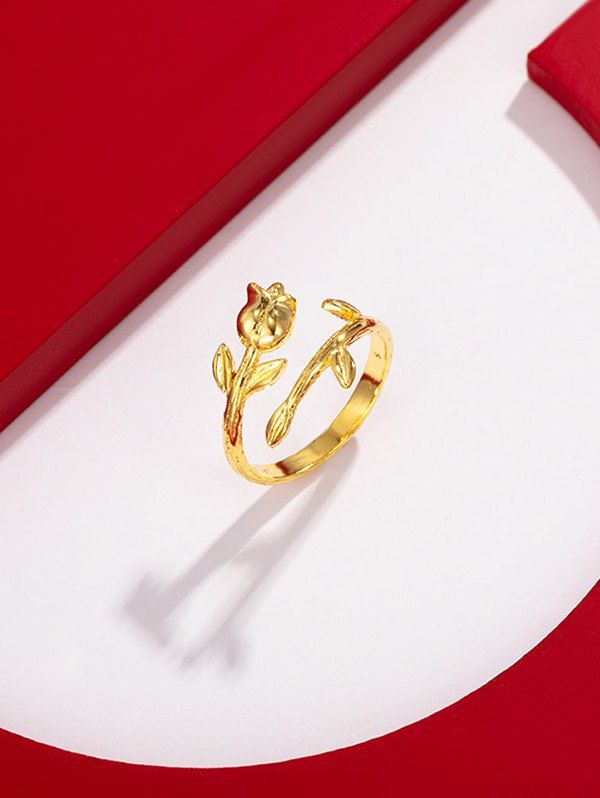 

Flower Shape Gold Plated Open Ring, Golden