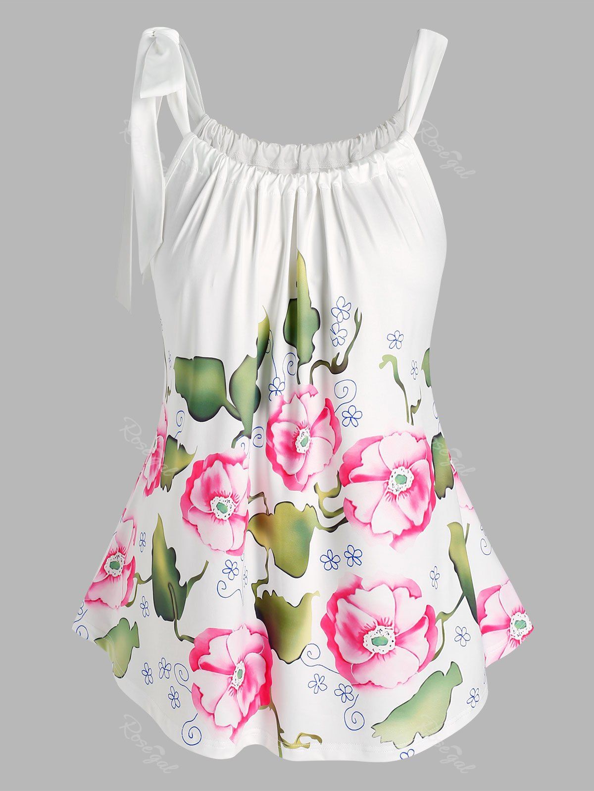Shop Plus Size Floral Print Tie Shoulder Tank Top  