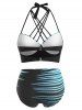 Maillot de Bain Bikini Push-Up Dos-Nu à Imprimé Abstrait Grande-Taille - Bleu clair 5X