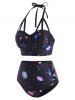 Halter Planet Print Lattice Strappy Underwire Bikini Swimwear -  