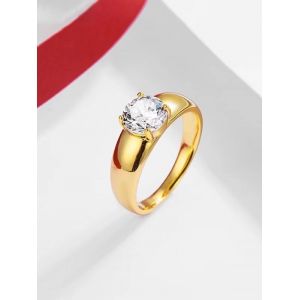 

Single Zircon Inlaid Bezel Setting Ring, Golden