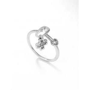 

Rhinestone Inlaid Cut Out Cross Charm Ring, Silver