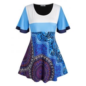 

Plus Size Round Flowers Printed Tunic T Shirt, Multi