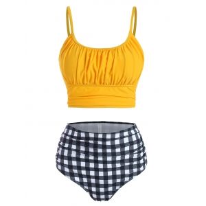 

Ruched Bust Gingham Tummy Control Bikini Swimwear, Yellow