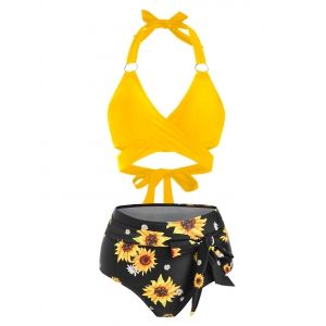 

Knotted Sunflower High Rise Wrap Bikini Swimwear, Yellow