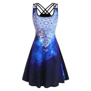 

Splatter Paint Galaxy Printed Strappy Back Dress, Deep blue