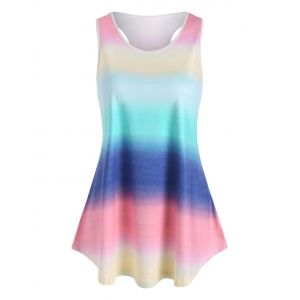 

Plus Size Ombre Rainbow Racerback Binding Tunic Tank Top, Multi