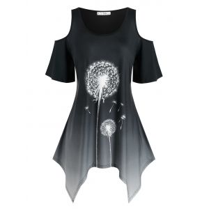 

Plus Size Dandelion Printed Handkerchief T Shirt, Black