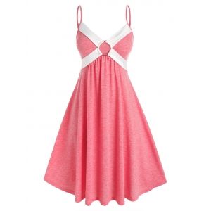 

Plus Size Two Tone High Waist Slip Dress, Light pink