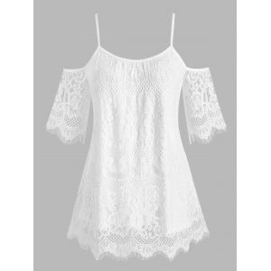 

Plus Size Open Shoulder Lace Blouse, White