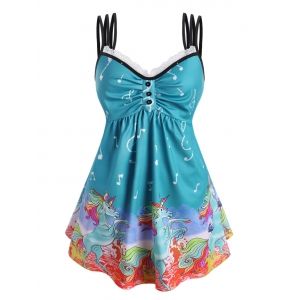 

Plus Size Unicorn Musical Notes Lace Trim Cami Tank Top, Blue