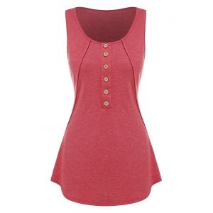 

Buttons Tunic Solid Tank Top, Red