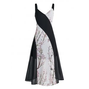 

Colorblock Floral Print Asymmetric Dress, White