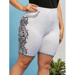 

Plus Size Floral Side 3D Print Short Jeggings, White