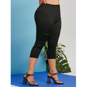 

Plus Size Fishnet Panel Ripped Capri Leggings, Black