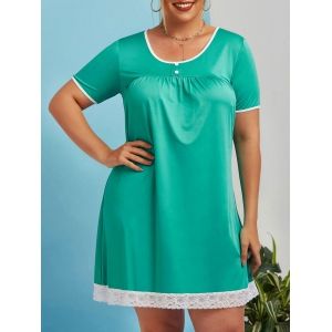 

Plus Size Lace Insert Mini Straight Dress, Green