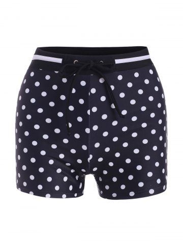 Polka Dot Drawstring Swim Boyshorts - BLACK - S