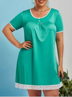 Plus Size Lace Insert Mini Straight Dress - GREEN - 1X