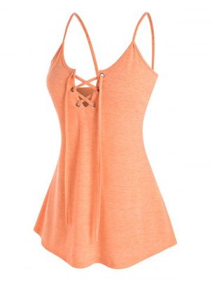Plus Size Casual Lace Up Cami Tank Top
