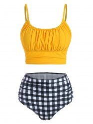 Maillot de Bain Bikini Plissé Au Poitrine en Vichy - Jaune M