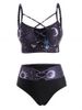 Sun Star Moon Print Crisscross Tankini Swimwear -  