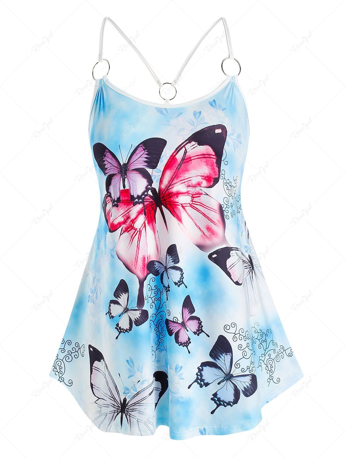 Affordable Plus Size Butterfly Printed Cami Tank Top  