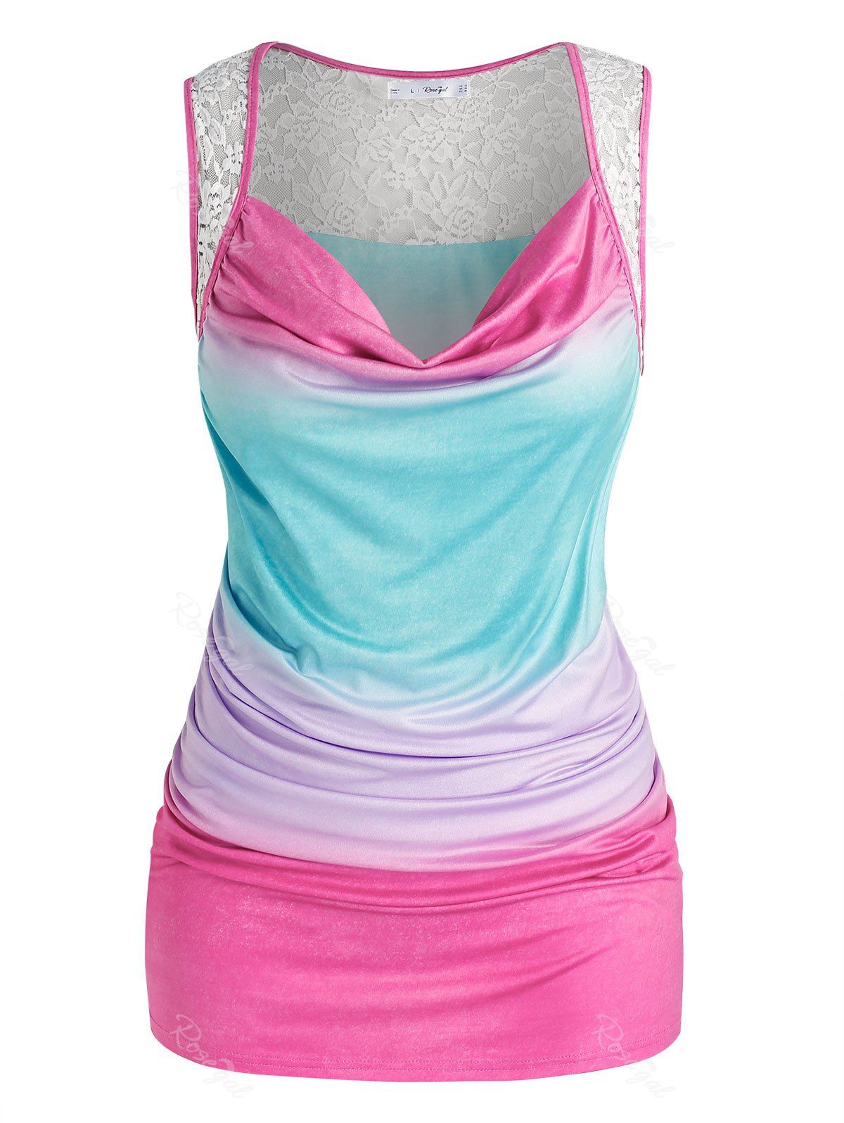 Cheap Plus Size Ombre Lace Insert Back Tank Top  