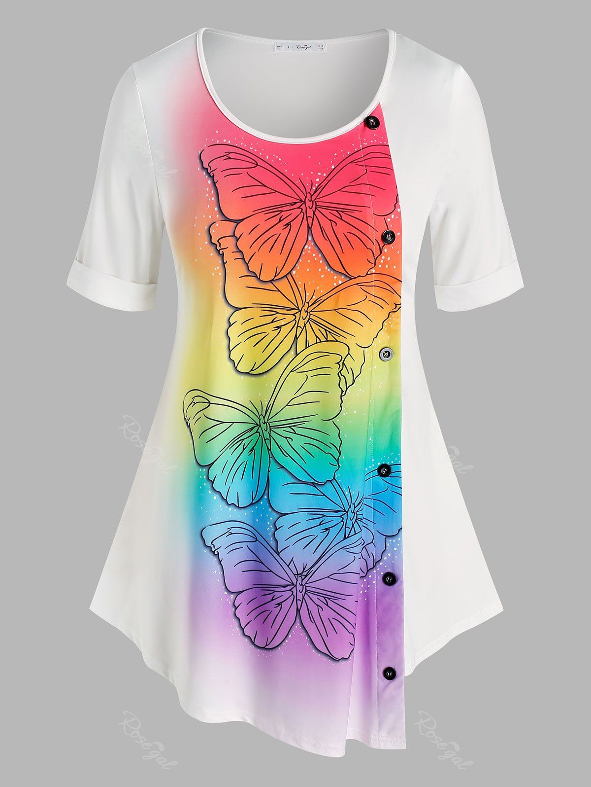 Trendy Plus Size Butterfly Print Tunic Irregular Tee  